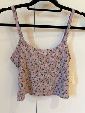 Free People Lavender Floral waffle Cropped Tank